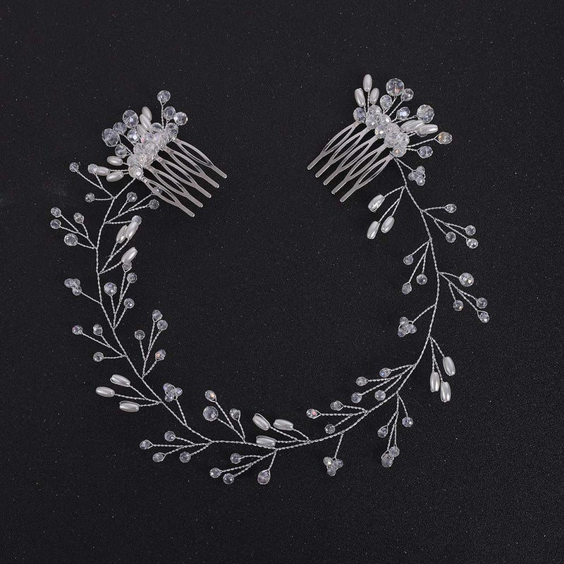 FXmimior Bride Hair Accessories Crystal Hair Vine Earrings Sets Headband Wedding Hair Comb Evening Party Hair Piece (silver) (headband ONLY)â€¦ - Image 2